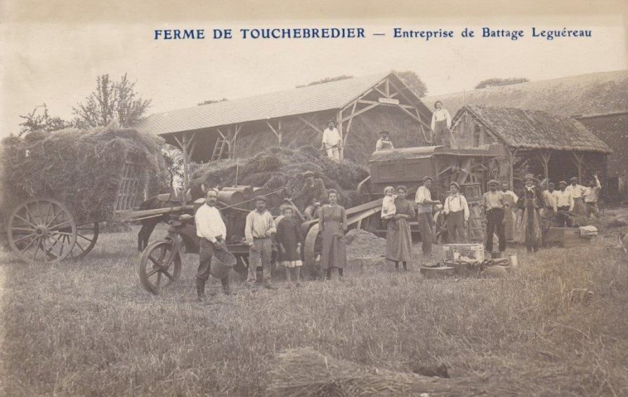 Histoire agriculture Scène de battage village foins moissons